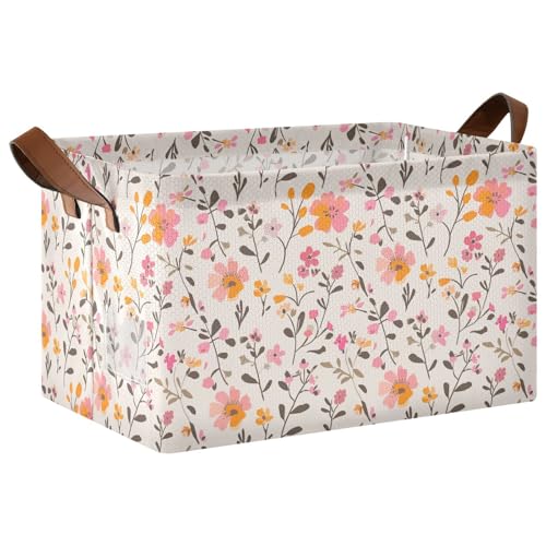 KLL Kleine Aufbewahrungskörbe mit Blumenmuster, Rosa, Orange, Hellbeige, dekorativ, faltbar, Schrank-Aufbewahrungskörbe mit Griffen, faltbare Boxen für Kleider-Organizer und Aufbewahrung, 2 Stück KLL Kleine Aufbewahrungskörbe mit Blumenmuster, Rosa, Orange, Hellbeige, dekorativ, faltbar, Schrank-Aufbewahrungskörbe mit Griffen, faltbare Boxen für Kleider-Organizer und Aufbewahrung, 2 Stück von KLL