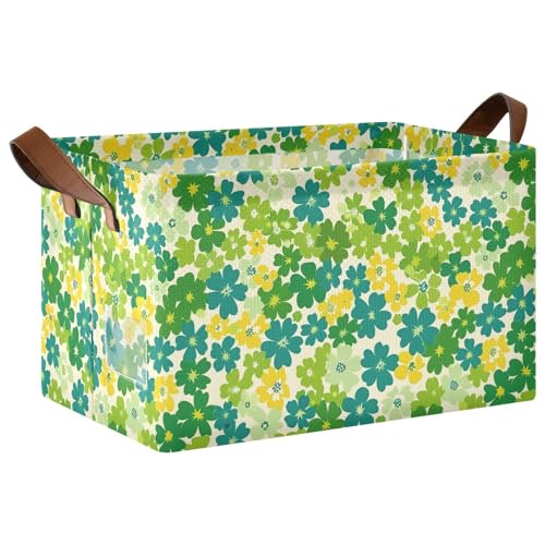 KLL Kleine Blumen grün gelb Stoff Aufbewahrungskörbe Schrank Aufbewahrungskörbe mit Griffen dekorativer Korb Organizer für Zuhause, Büro, Schrank, Kleidung, Spielzeug, Organizer, 2 Stück von KLL