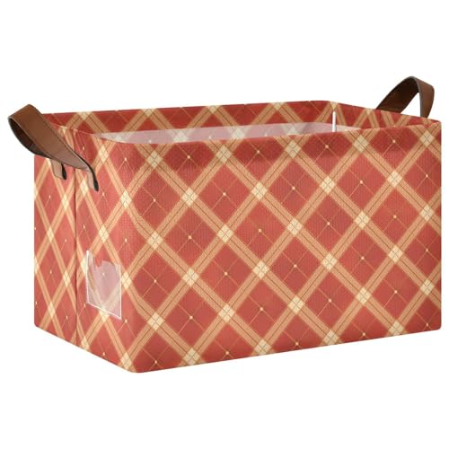 KLL Korb mit Karomuster, rotgoldener Aufbewahrungskorb mit Griffen, Schrank-Organizer für Schrank, Organizer, Regal, Schrank, Bücherregal, 2 Stück KLL Korb mit Karomuster, rotgoldener Aufbewahrungskorb mit Griffen, Schrank-Organizer für Schrank, Organizer, Regal, Schrank, Bücherregal, 2 Stück von KLL