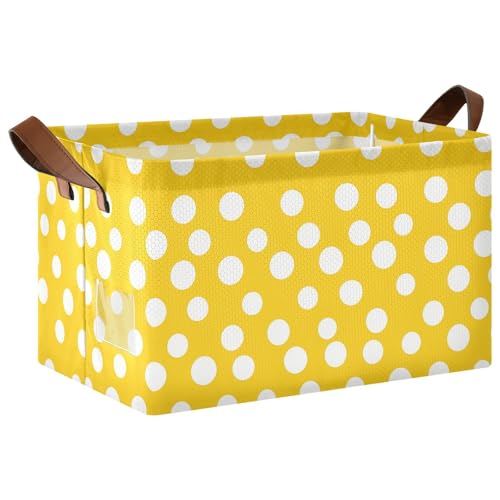 KLL Moderne weiße runde Punkte, gelbe Körbe, faltbare Stoff-Aufbewahrungskörbe mit Griffen, faltbarer Schrank-Organizer für Regale, Küche, Badezimmer, Schrank, 2 Stück KLL Moderne weiße runde Punkte, gelbe Körbe, faltbare Stoff-Aufbewahrungskörbe mit Griffen, faltbarer Schrank-Organizer für Regale, Küche, Badezimmer, Schrank, 2 Stück von KLL
