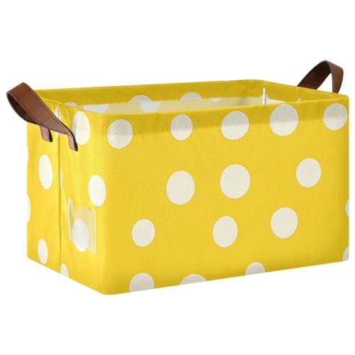 KLL Moderne weiße runde Punkte gelbe Stoff-Aufbewahrungskörbe mit Griffen, Würfel-Organizer für Schlafzimmer, Wohnzimmer, Badezimmer, Regale, 2 Stück KLL Moderne weiße runde Punkte gelbe Stoff-Aufbewahrungskörbe mit Griffen, Würfel-Organizer für Schlafzimmer, Wohnzimmer, Badezimmer, Regale, 2 Stück von KLL