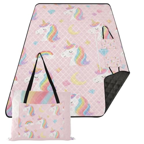 KLL Niedliche Cartoon-Decke mit weißen Regenbogen-Einhörnern, wasserdicht, sanddicht, Outdoor-Decken für Gras für Familie, Paare, Geschenk, Manta de Playa Anti KLL Niedliche Cartoon-Decke mit weißen Regenbogen-Einhörnern, wasserdicht, sanddicht, Outdoor-Decken für Gras für Familie, Paare, Geschenk, Manta de Playa Anti von KLL