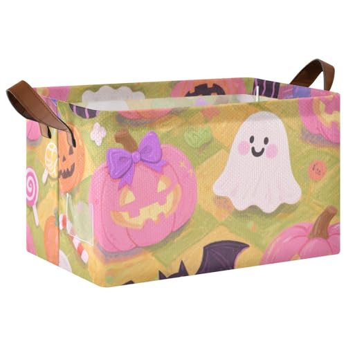 KLL Niedlicher rosa Kürbis für Halloween, große Aufbewahrungsboxen, Körbe, Behälter für Würfelaufbewahrung mit Griffen, Würfel-Organizer für Organisation, 2 Stück KLL Niedlicher rosa Kürbis für Halloween, große Aufbewahrungsboxen, Körbe, Behälter für Würfelaufbewahrung mit Griffen, Würfel-Organizer für Organisation, 2 Stück von KLL