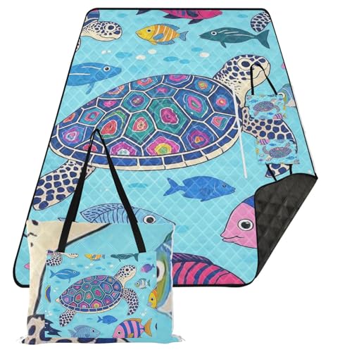 KLL Ocean Sea Turtle Fish Blue Waterproof Outdoor Play Mat Water-Resistant Camping Party Foldable Mat for Family Picnic Items cobijas para la playa von KLL