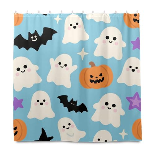 KLL Orangefarbener Halloween-Kürbis-Dekorativer wasserdichter Stoff, Badezimmer-Vorhänge, Dusch-Set mit Haken, Polyester, maschinenwaschbar, Stoff, schicker Duschvorhang, Auskleidung für Badezimmer KLL Orangefarbener Halloween-Kürbis-Dekorativer wasserdichter Stoff, Badezimmer-Vorhänge, Dusch-Set mit Haken, Polyester, maschinenwaschbar, Stoff, schicker Duschvorhang, Auskleidung für Badezimmer von KLL