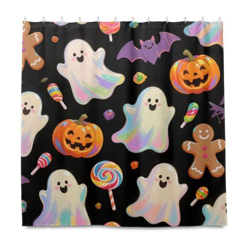 KLL Orangefarbener Halloween-Kürbis-Vorhang, dekorativer wasserabweisender Stoffvorhang für die Dusche mit Haken, Polyestergewebe, maschinenwaschbar, schicker Duschvorhang, Auskleidungen für KLL Orangefarbener Halloween-Kürbis-Vorhang, dekorativer wasserabweisender Stoffvorhang für die Dusche mit Haken, Polyestergewebe, maschinenwaschbar, schicker Duschvorhang, Auskleidungen für von KLL