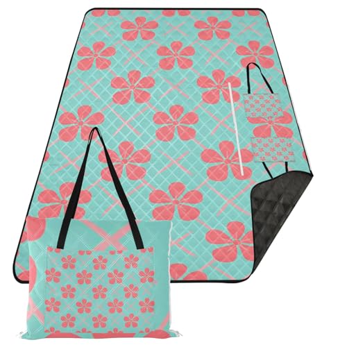 KLL Picknick-Set mit roten Blumen, blaugrün, wasserdicht, sanddicht, für 8 bis 10 Erwachsene, Paare, Geschenk, Manta, Para, Picknick, undurchlässig KLL Picknick-Set mit roten Blumen, blaugrün, wasserdicht, sanddicht, für 8 bis 10 Erwachsene, Paare, Geschenk, Manta, Para, Picknick, undurchlässig von KLL