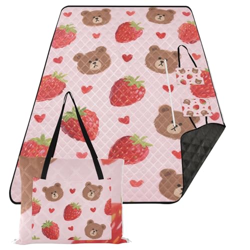 KLL Picknickdecke mit süßem Cartoon-Braunbär, Erdbeere, wasserdicht, niedlicher Rasen-Garten-Matte für Outdoor-Menschen, Sommergeschenk, Manta de Picknick KLL Picknickdecke mit süßem Cartoon-Braunbär, Erdbeere, wasserdicht, niedlicher Rasen-Garten-Matte für Outdoor-Menschen, Sommergeschenk, Manta de Picknick von KLL