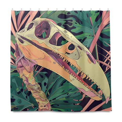KLL Pterodaktyl-Schädel mit bunten Blättern, dekorativ, wasserabweisend, Badezimmer-Vorhänge, Dusche mit Haken, Polyester, waschbares Stoffmaterial, großer Duschvorhang, Auskleidung für Badezimmer KLL Pterodaktyl-Schädel mit bunten Blättern, dekorativ, wasserabweisend, Badezimmer-Vorhänge, Dusche mit Haken, Polyester, waschbares Stoffmaterial, großer Duschvorhang, Auskleidung für Badezimmer von KLL