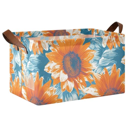 KLL Rechteckige Aufbewahrungskörbe im Vintage-Stil mit Sonnenblumen, mit Griffen, stabiler Schrank-Organizer für Kleider-Organizer und Aufbewahrung, 2 Stück KLL Rechteckige Aufbewahrungskörbe im Vintage-Stil mit Sonnenblumen, mit Griffen, stabiler Schrank-Organizer für Kleider-Organizer und Aufbewahrung, 2 Stück von KLL
