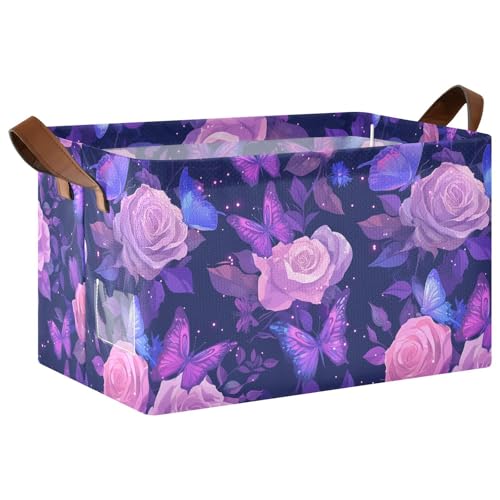KLL Regalkörbe mit lila Rosen und Blumen, mit Griffen, Schrank-Organizer für Spielzeug, Bücher und Kleidung, Wohnzimmer, 2 Stück KLL Regalkörbe mit lila Rosen und Blumen, mit Griffen, Schrank-Organizer für Spielzeug, Bücher und Kleidung, Wohnzimmer, 2 Stück von KLL