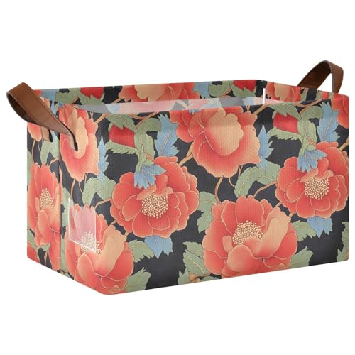 KLL Rote Granatäpfel und Blumen, Retro-Aufbewahrungskörbe für Regale, Behälter für Würfelaufbewahrung mit Griffen, Mehrzweck-Organizer für Schrank, Organizer, Regal, Schrank, Bücherregal, 2 Stück KLL Rote Granatäpfel und Blumen, Retro-Aufbewahrungskörbe für Regale, Behälter für Würfelaufbewahrung mit Griffen, Mehrzweck-Organizer für Schrank, Organizer, Regal, Schrank, Bücherregal, 2 Stück von KLL