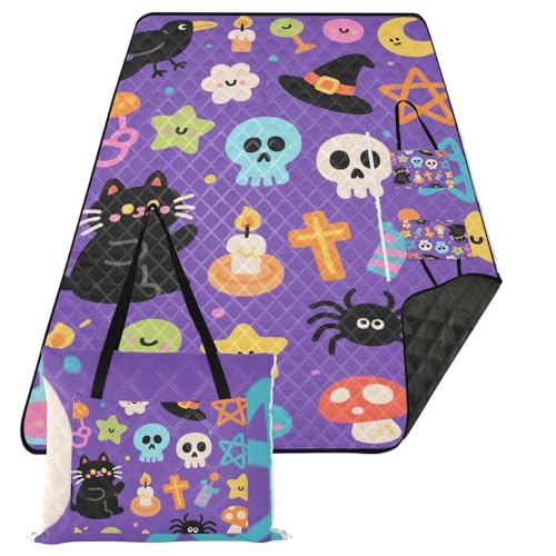 KLL Schwarze Halloween-Katze, Totenkopf-Design, wasserdicht, Camping, Picknickdecke, faltbar, Rasen, tragbare Picknickdecke für Outdoor, Frauen, Konzertdecke, Tapete de Praia KLL Schwarze Halloween-Katze, Totenkopf-Design, wasserdicht, Camping, Picknickdecke, faltbar, Rasen, tragbare Picknickdecke für Outdoor, Frauen, Konzertdecke, Tapete de Praia von KLL