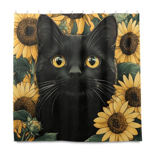 KLL Schwarze Katze Sonnenblume Gänseblümchen Frühling Dekorativer Stoff Wasserdicht Stall Duschvorhang mit Haken Polyester Waschbar Chic Vorhang Liner für das Badezimmer Herbst Dekor Halloween Dekor KLL Schwarze Katze Sonnenblume Gänseblümchen Frühling Dekorativer Stoff Wasserdicht Stall Duschvorhang mit Haken Polyester Waschbar Chic Vorhang Liner für das Badezimmer Herbst Dekor Halloween Dekor von KLL