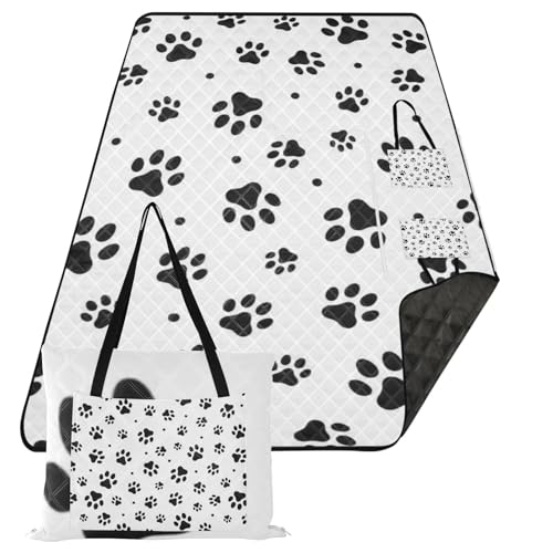 KLL Schwarze Picknickdecke mit Katzenpfotenabdrücken für draußen, niedlicher Park-Camping-Teppich für Gras, Konzertdecke, Alfombra de Picknick KLL Schwarze Picknickdecke mit Katzenpfotenabdrücken für draußen, niedlicher Park-Camping-Teppich für Gras, Konzertdecke, Alfombra de Picknick von KLL