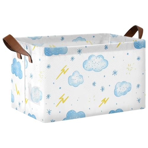 KLL Simple Cartoon Cloud and Lightning Illustration Basket for Storage Bins for Cube Storage with Handles Fabric Cubes for Shelves Drawers Desktop Closet Playroom Classroom Office 2 Pack von KLL