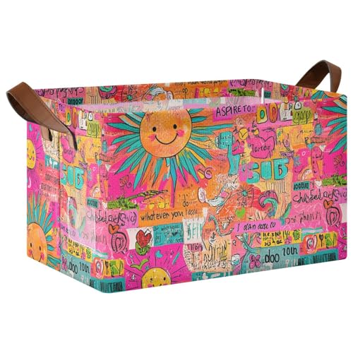 KLL Sun Bunte Kunstwörter, niedliche Würfel, Aufbewahrungskörbe, Organizer mit Griffen, Schrank-Organizer für Regale, Schrank, Kinderzimmer, Spielzeug, 2 Stück KLL Sun Bunte Kunstwörter, niedliche Würfel, Aufbewahrungskörbe, Organizer mit Griffen, Schrank-Organizer für Regale, Schrank, Kinderzimmer, Spielzeug, 2 Stück von KLL