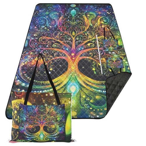 KLL The Tree Bunte wasserdichte Outdoor-Spielmatte, niedliche Outdoor-Party, tragbare Decke für Boden, Konzert, Decke, Teppich, Para, Picknick von KLL