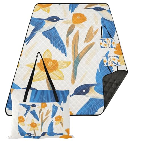 KLL Wasserdichte Picknickdecke mit blauen Vögeln und gelben Blumen, tragbare Outdoor-Campingmatte für 8 bis 10 Erwachsene, Paare, Geschenk KLL Wasserdichte Picknickdecke mit blauen Vögeln und gelben Blumen, tragbare Outdoor-Campingmatte für 8 bis 10 Erwachsene, Paare, Geschenk von KLL