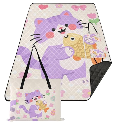 KLL Wasserdichte Picknickdecke mit niedlicher Katze, tragbar, Rasen, große Stranddecke für draußen, Picknickartikel, Teppich, Para Picknick KLL Wasserdichte Picknickdecke mit niedlicher Katze, tragbar, Rasen, große Stranddecke für draußen, Picknickartikel, Teppich, Para Picknick von KLL