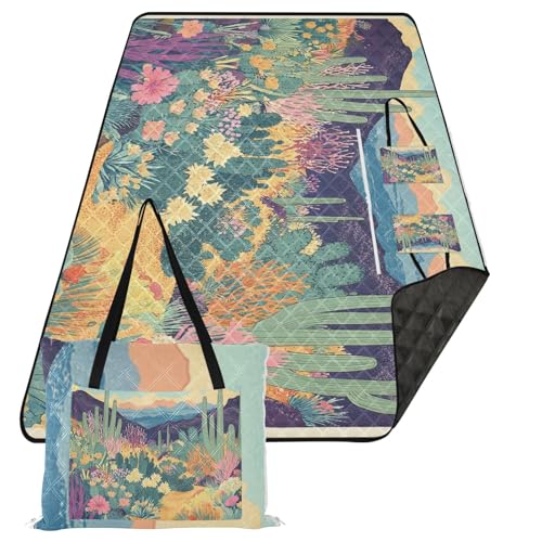 KLL Wasserdichte Picknickmatte für den Außenbereich, Motiv: Wüste mit Kaktus, blühende Blumen, wasserabweisend, Gras, faltbare Picknickdecke für Outdoor-Menschen, Picknickartikel, Cobija Parque von KLL