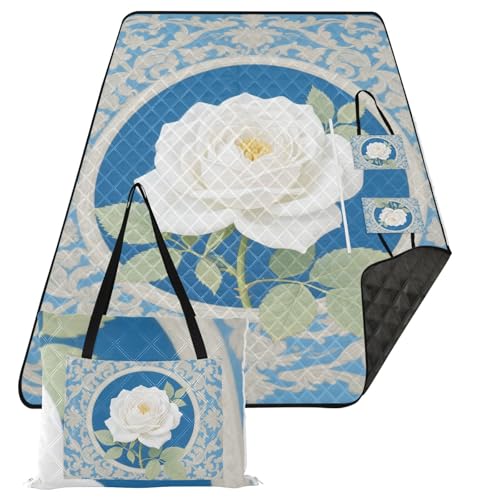 KLL Wasserdichte Stranddecke im Vintage-Stil, weiße Rose, tragbar, für Picknick-Artikel, Parkplätze KLL Wasserdichte Stranddecke im Vintage-Stil, weiße Rose, tragbar, für Picknick-Artikel, Parkplätze von KLL