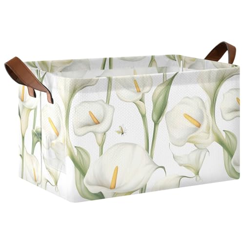 KLL Weiße Calla-Lilien-Aufbewahrungskörbe, dekorativer großer Schrank-Organizer mit Griffen, Stoff-Organizer für Speisekammer, Regale, Schubladen, Schreibtischschrank, Klassenzimmer, Büro, 2 Stück KLL Weiße Calla-Lilien-Aufbewahrungskörbe, dekorativer großer Schrank-Organizer mit Griffen, Stoff-Organizer für Speisekammer, Regale, Schubladen, Schreibtischschrank, Klassenzimmer, Büro, 2 Stück von KLL