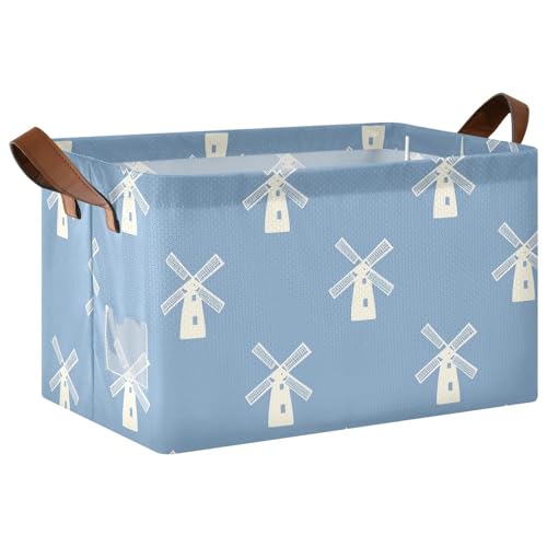 KLL Windmühlen-Aufbewahrungskorb, blau-weiß, stabiler Aufbewahrungskorb mit Griffen, Behälter für Schrank, Regal, Kommode, 2 Stück KLL Windmühlen-Aufbewahrungskorb, blau-weiß, stabiler Aufbewahrungskorb mit Griffen, Behälter für Schrank, Regal, Kommode, 2 Stück von KLL
