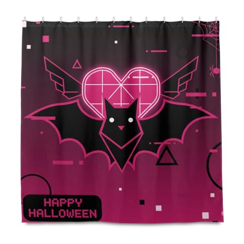 KLL Y2k Halloween-Vorhang, Fledermaus-Design, dekorativer Stoff, wasserdicht, mit Haken, Polyester-Stoff, waschbar, Standard-Vorhangeinlage für Badezimmer-Sets, Herbstdekoration, Halloween-Dekoration KLL Y2k Halloween-Vorhang, Fledermaus-Design, dekorativer Stoff, wasserdicht, mit Haken, Polyester-Stoff, waschbar, Standard-Vorhangeinlage für Badezimmer-Sets, Herbstdekoration, Halloween-Dekoration von KLL