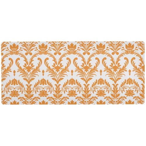 Klassisches Royal Floral Orange Weiß Glatte Tastatur Mauspad für Schreibtisch Wasserdichtes Mauspad für Laptop 80 x 30 cm von KLL