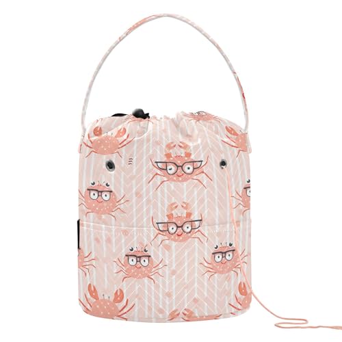 Kleine Krabben tragen Sonnenbrillen rosa Streifen Aufbewahrungstasche mit Löchern gehäkelte Reisetasche für Nadelhalter Bolso Para Tejer von KLL