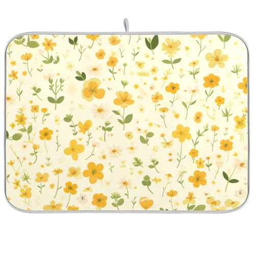 Kleine gelbe Blumen hitzebeständige Matte unter Abtropfgestell Geschirrmatte zum Trocknen XL 45,7 x 61 cm von KLL
