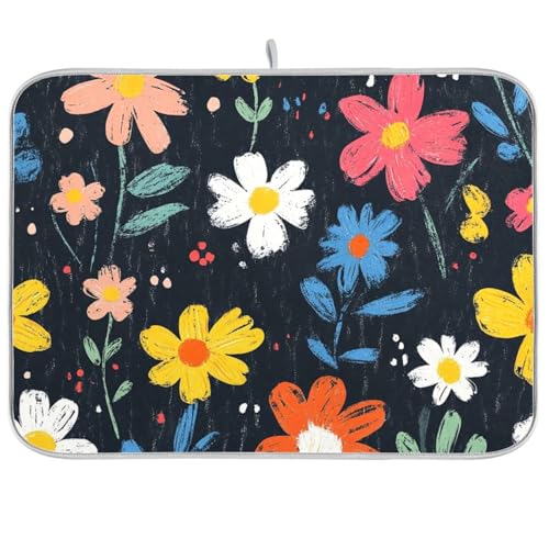 Küchenmatte, Abtropfgestell, buntes Blumenmuster, Schwarz, Größe XL, 45,7 x 61 cm Küchenmatte, Abtropfgestell, buntes Blumenmuster, Schwarz, Größe XL, 45,7 x 61 cm von KLL
