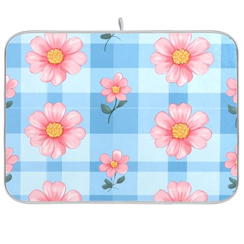 Küchenmatte für Theke, Geschirr, Abtropfmatte, Mikrofaser, 45,7 x 61 cm, Hellblau kariert, Rosa Küchenmatte für Theke, Geschirr, Abtropfmatte, Mikrofaser, 45,7 x 61 cm, Hellblau kariert, Rosa von KLL