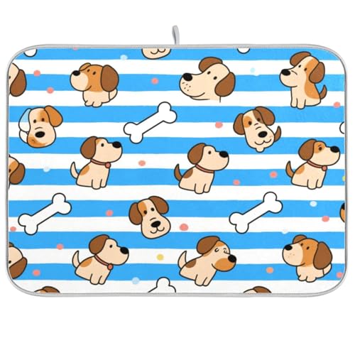 Küchenmatte mit Hundeknochen, gestreift, für Theke, Geschirr, Wäschetrockner, Abtropfmatte, groß, 45,7 x 61 cm, Blau / Weiß von KLL
