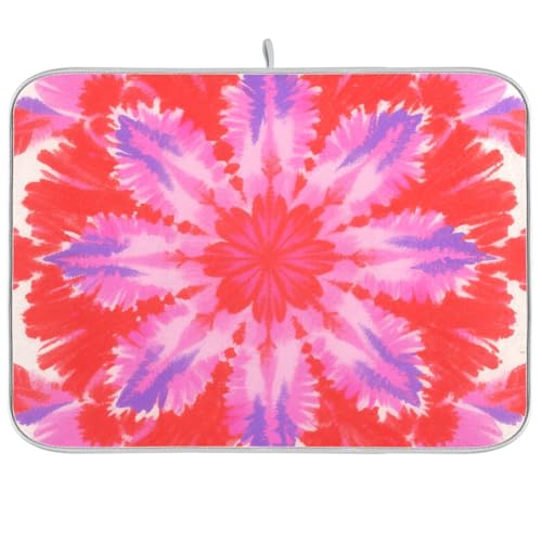 Küchentheke mit Mandala-Blumenmuster, Küchenutensilien, Abtropfmatte und Regal, Abtropfmatte, groß, 45,7 x 61 cm, Rot / Rosa von KLL