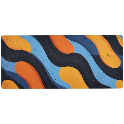 Lange Schreibtischunterlage für Tastatur und Tier, gestreiftes Muster, gewellte Linien, Orange, 80 x 30 cm Lange Schreibtischunterlage für Tastatur und Tier, gestreiftes Muster, gewellte Linien, Orange, 80 x 30 cm von KLL