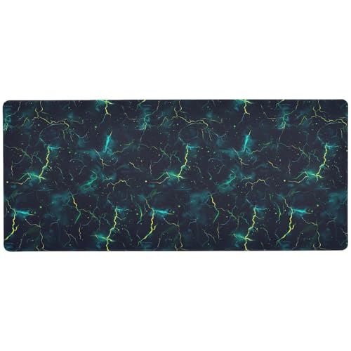 Lightning Bolts großes Mauspad für Schreibtische, modernes Tastatur-Mauspad, 80 x 30 cm, Grün / Blau von KLL