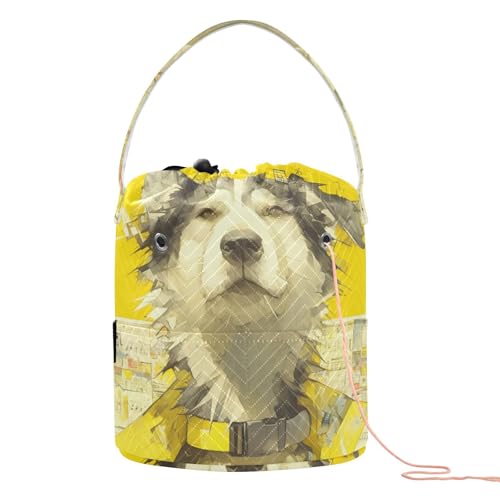 Lustige Häkeltasche mit Löchern, Motiv: sibirischer Husky, Gelb, für Strickwerkzeug, für Strickutensilien, für Hilos de Tejer Lustige Häkeltasche mit Löchern, Motiv: sibirischer Husky, Gelb, für Strickwerkzeug, für Strickutensilien, für Hilos de Tejer von KLL