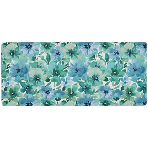 Mauspad, Motiv: Minzgrüne und blaue Blumen, waschbar, Schreibtisch-Mauspad zum Schreiben, großes Mauspad, Gaming, 80 x 30 cm Mauspad, Motiv: Minzgrüne und blaue Blumen, waschbar, Schreibtisch-Mauspad zum Schreiben, großes Mauspad, Gaming, 80 x 30 cm von KLL