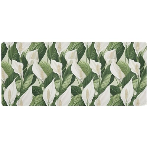 Mauspad, Motiv: weiße Friedenslilie, Blumen, grüne Blätter, minimalistischer Stil, waschbar, großes Mauspad für Gaming, unwaschbar, Mauspad für Schreibtisch, 80 x 30 cm Mauspad, Motiv: weiße Friedenslilie, Blumen, grüne Blätter, minimalistischer Stil, waschbar, großes Mauspad für Gaming, unwaschbar, Mauspad für Schreibtisch, 80 x 30 cm von KLL