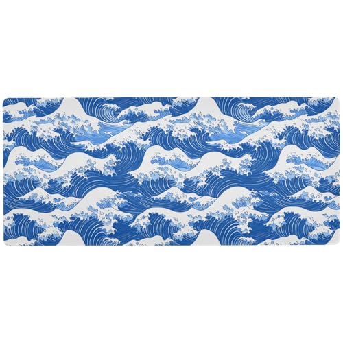 Mauspad im japanischen Holzblock-Stil, Wellen-Illustration, waschbar, für Gaming, Reisen, rutschfestes Mauspad für Schreibtisch, Gaming, 80 x 30 cm Mauspad im japanischen Holzblock-Stil, Wellen-Illustration, waschbar, für Gaming, Reisen, rutschfestes Mauspad für Schreibtisch, Gaming, 80 x 30 cm von KLL