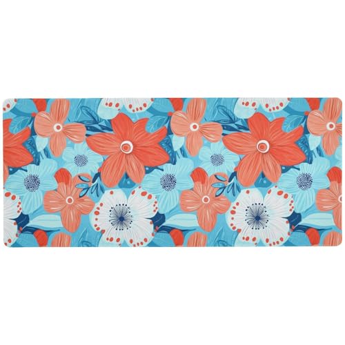 Mauspad mit Blumen, Türkis und Koralle, wasserdicht, personalisierbar, rutschfest, 80 x 30 cm Mauspad mit Blumen, Türkis und Koralle, wasserdicht, personalisierbar, rutschfest, 80 x 30 cm von KLL
