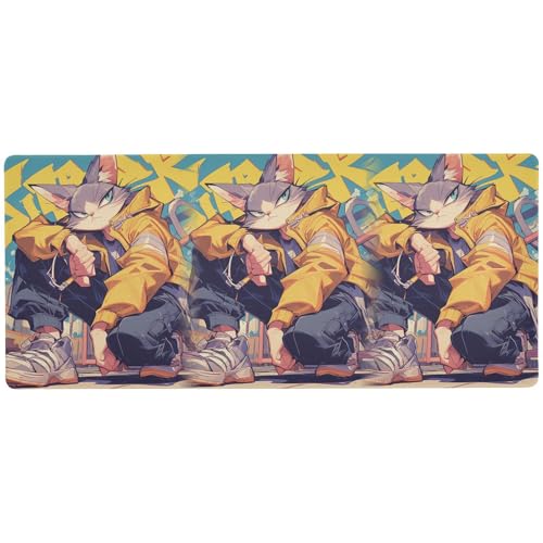 Mauspad mit Cartoon-Katze, Graffiti-Stil, bunt, waschbar, Schreibtisch-Mauspad für den Schreibtisch, 80 x 30 cm Mauspad mit Cartoon-Katze, Graffiti-Stil, bunt, waschbar, Schreibtisch-Mauspad für den Schreibtisch, 80 x 30 cm von KLL