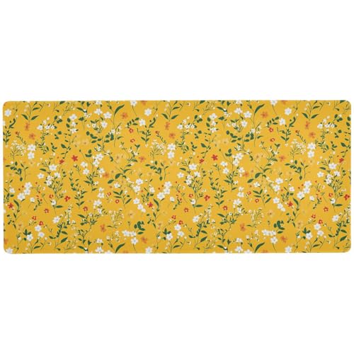 Mauspad mit Herbstblumen, gelb, auffällig, groß, für den Schreibtisch für die Arbeit, waschbar, 80 x 30 cm von KLL