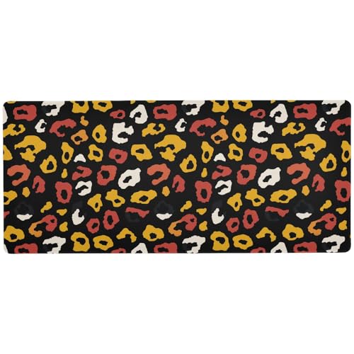 Mauspad mit Leopardenmuster, unwaschbar, groß, für den Schreibtisch, modernes Computer-Mauspad, 80 x 30 cm, Gelb / Rot von KLL