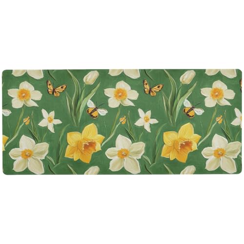 Mauspad mit Ölgemälde, Motiv: Narzissen, unwaschbar, für den Schreibtisch, praktisches Mauspad, groß, 80 x 30 cm, Grün Mauspad mit Ölgemälde, Motiv: Narzissen, unwaschbar, für den Schreibtisch, praktisches Mauspad, groß, 80 x 30 cm, Grün von KLL