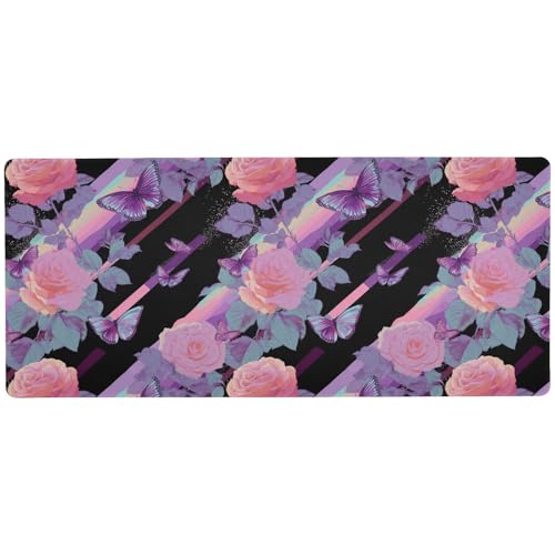 Mauspad mit Rosen, Schmetterling, Wellen-Design, Pink / Schwarz, großes Mauspad für den Schreibtisch zum Ausruhen, tragbares Mauspad, Gaming, 80 x 30 cm Mauspad mit Rosen, Schmetterling, Wellen-Design, Pink / Schwarz, großes Mauspad für den Schreibtisch zum Ausruhen, tragbares Mauspad, Gaming, 80 x 30 cm von KLL