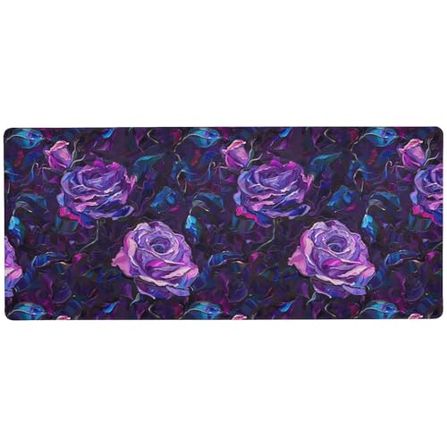 Mauspad mit Stereo-Rosen, 3D-Stereoskop-Stil, wasserdicht, großes Mauspad für den Schreibtisch zum Schreiben, rutschfest, großes Schreibtisch-Mauspad, Schreibtischmatte, 80 x 30 cm, Dunkelviolett von KLL