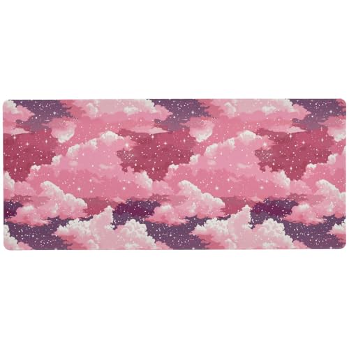 Mauspad mit Sternen und weißen Wolken, rutschfest, 80 x 30 cm, Rosa von KLL